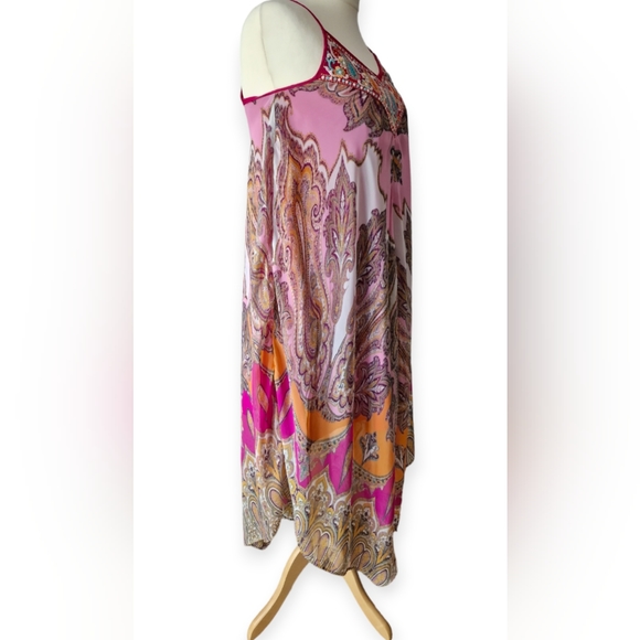 Kas New York Pink Paisley Print Embroidered Chiffon Hanky Hem Maxi Dress Size XL - Picture 8 of 12